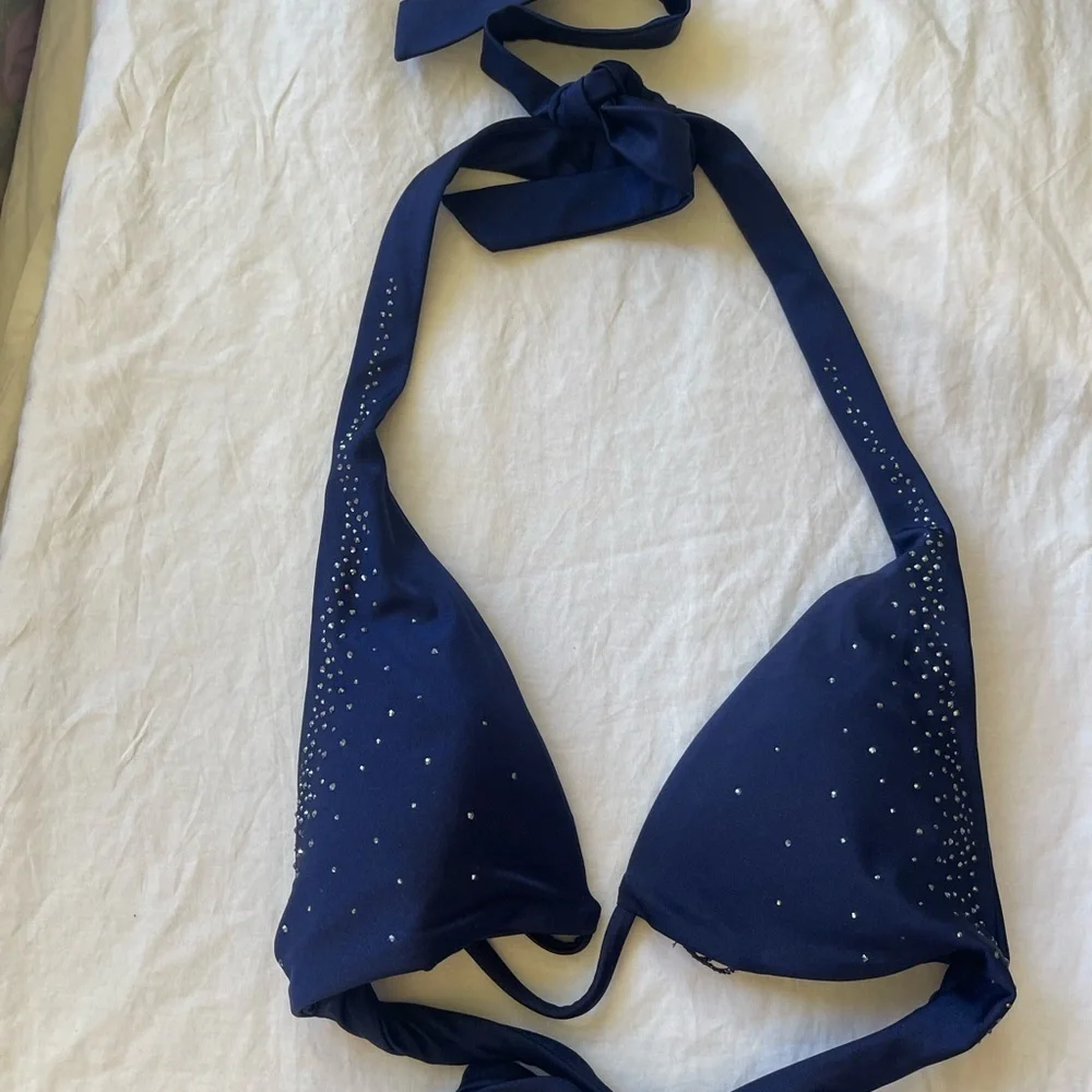 Bellissima Swarovski Crystal Bikini Top Embellished Halter Sparkle Size M NEW